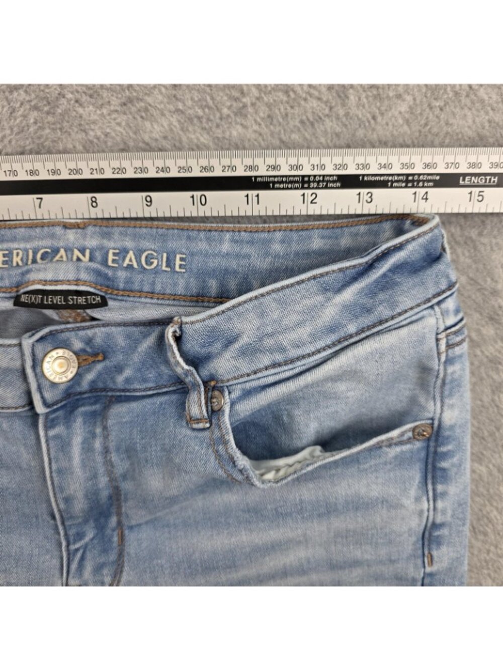 American Eagle Jeans Womens 8 Blue Low Rise Flare Distressed Stretch Denim - Picture 8 of 11
